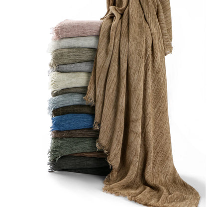 Fashion Crinkle Cotton Royan Hijab Scarf for Muslim Women Islamic Long Soft Shawls Wraps Short Tassel Bufanda Accessories