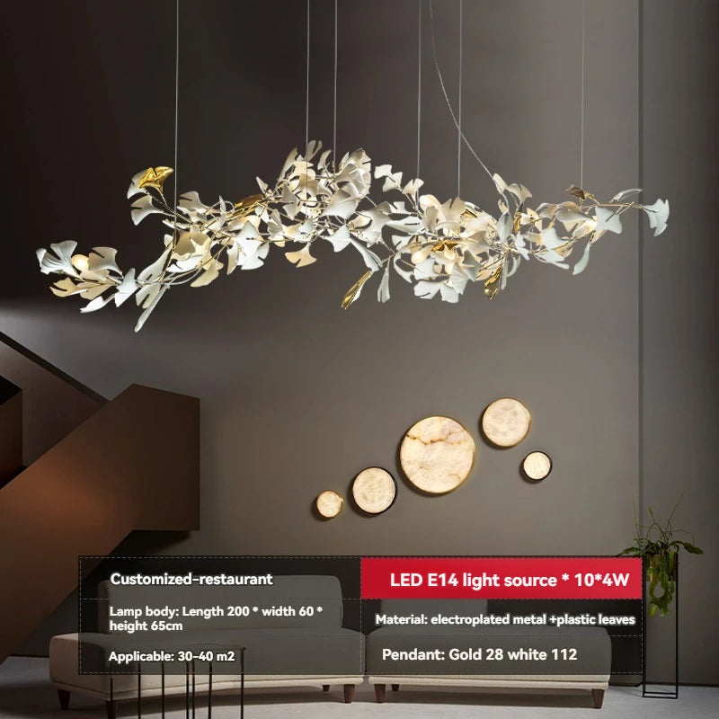 Ginkgo Leaves Loft Hanging Chandelier Light For High Ceiling Staircase Living Dining Room Modern White Porcelain Leaf Chandelier
