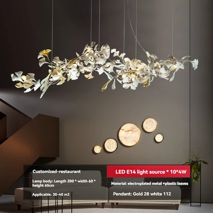 Ginkgo Leaves Loft Hanging Chandelier Light For High Ceiling Staircase Living Dining Room Modern White Porcelain Leaf Chandelier