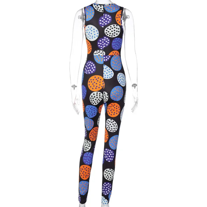 BOOFEENAA Polka Dot Print New Jumpsuits 2020 Cute Sexy Outfits For Women Clubwear Bodycon Tracksuit Rompers C16-BF27