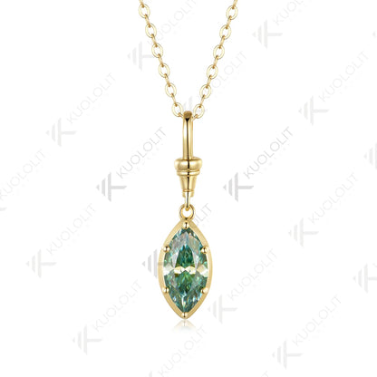 Kuololit 2CT Cyan Moissanite Marquise Necklace for Women14K 10K 925Sliver Yellow Gold Pendant with Chain for Party Classic Gift