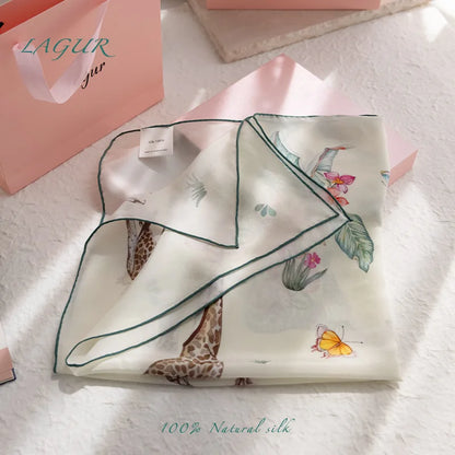 100% Mulberry Silk Square Scarf Women Animal Print Neck Scarf Soft Lightweight Neckerchief For Daily Office And Vacation Use