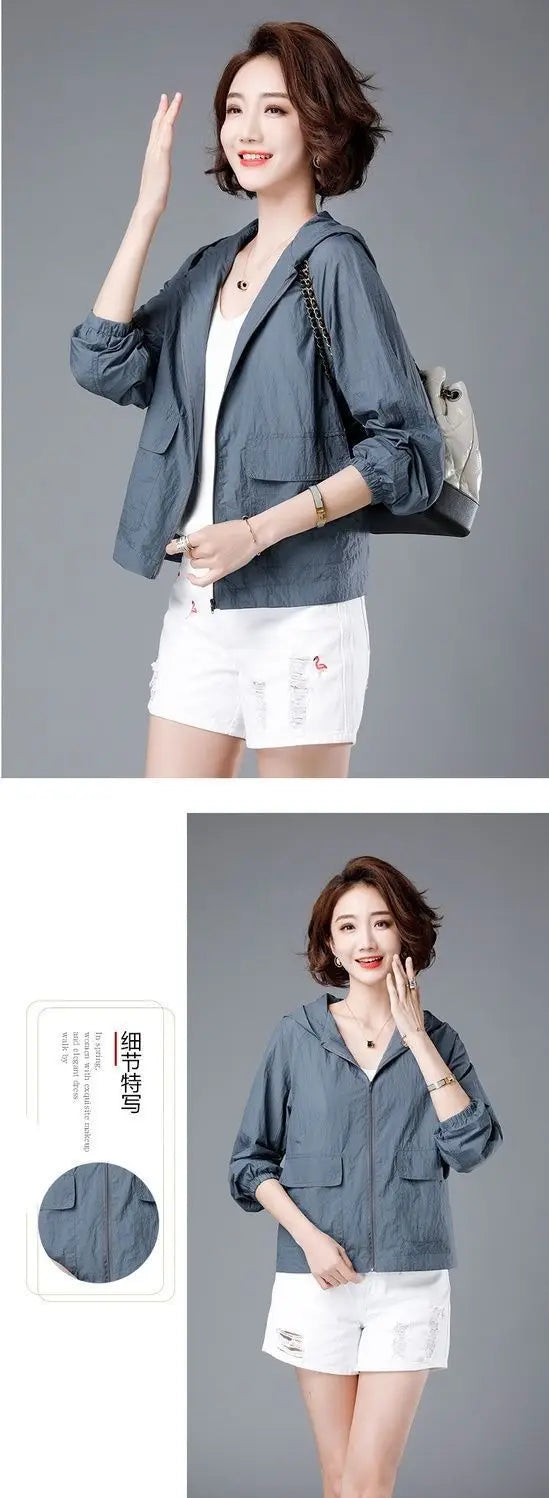 Women's Short Lightweight Loose Breathable Sun Protection Clothing Large Size Comfortable Trench Coat Summer Autumn Outerwear