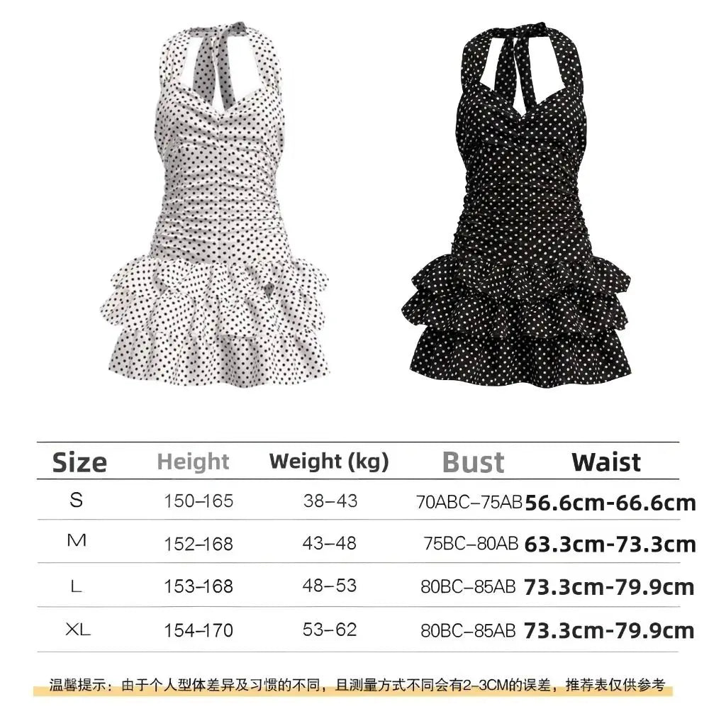 Ruffle Skirt Polka Dot One-Piece Swimsuit Backless Design Bandage Style Beach Dress Slimming Tummy Control Ruffled Hem
