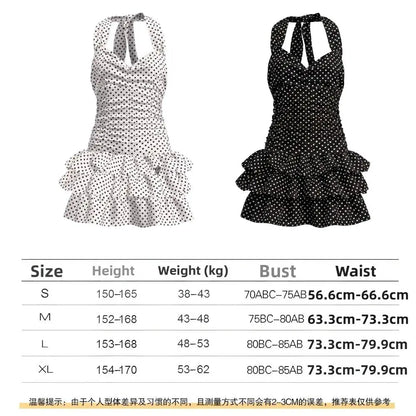 Ruffle Skirt Polka Dot One-Piece Swimsuit Backless Design Bandage Style Beach Dress Slimming Tummy Control Ruffled Hem