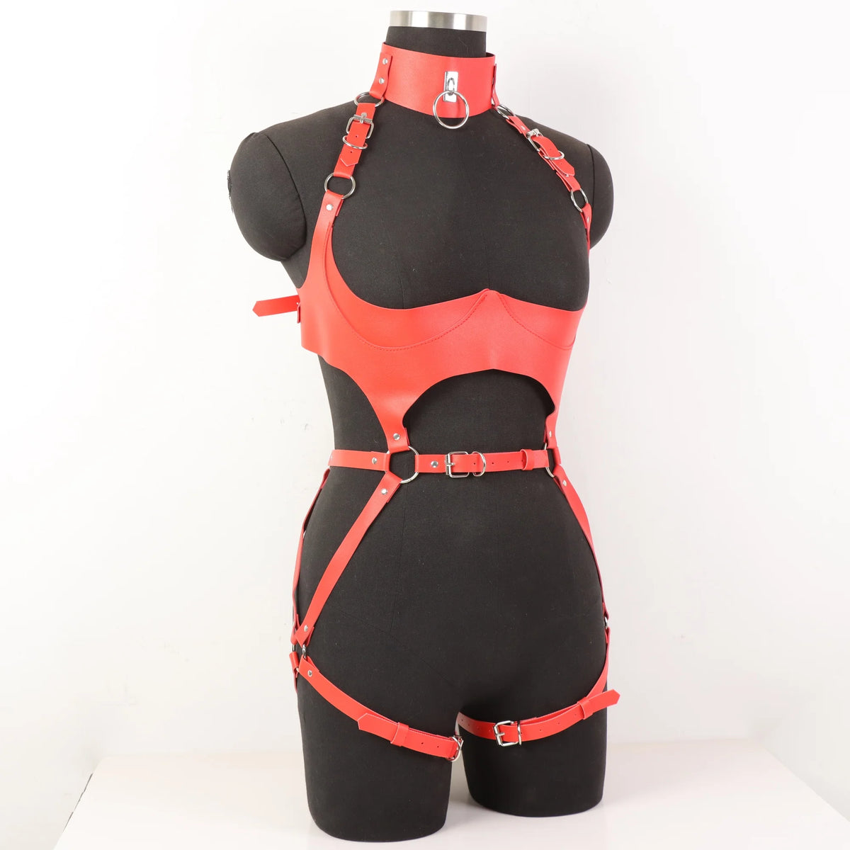Women'S Sexy Gothic Vegan Faux Leather Full Body Harness Belt, Garter Belt Set