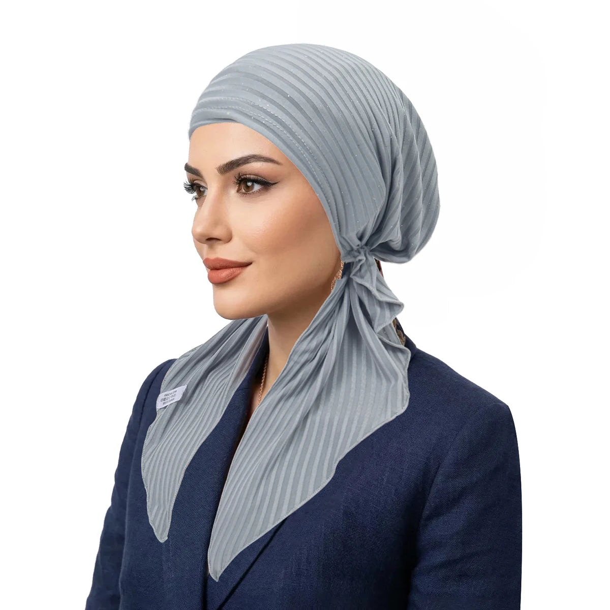 Fashion Stripes Muslim Hijab Turban Hats Long Tail Head Wraps Elastic Hijab Hats Breathable Chemo Cap For Women Girls