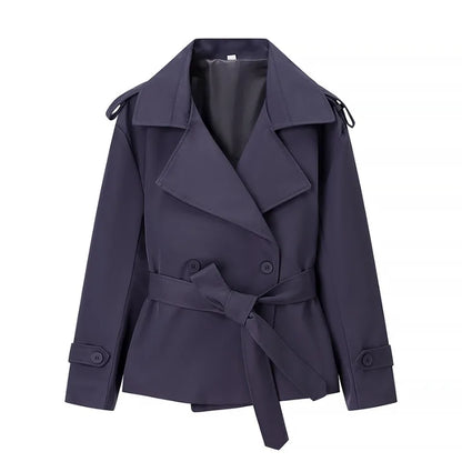 Aliexpress's Best-selling Cross-border European and American Style Women's Solid-color Belted Short Jacket Trench Coat Fashion