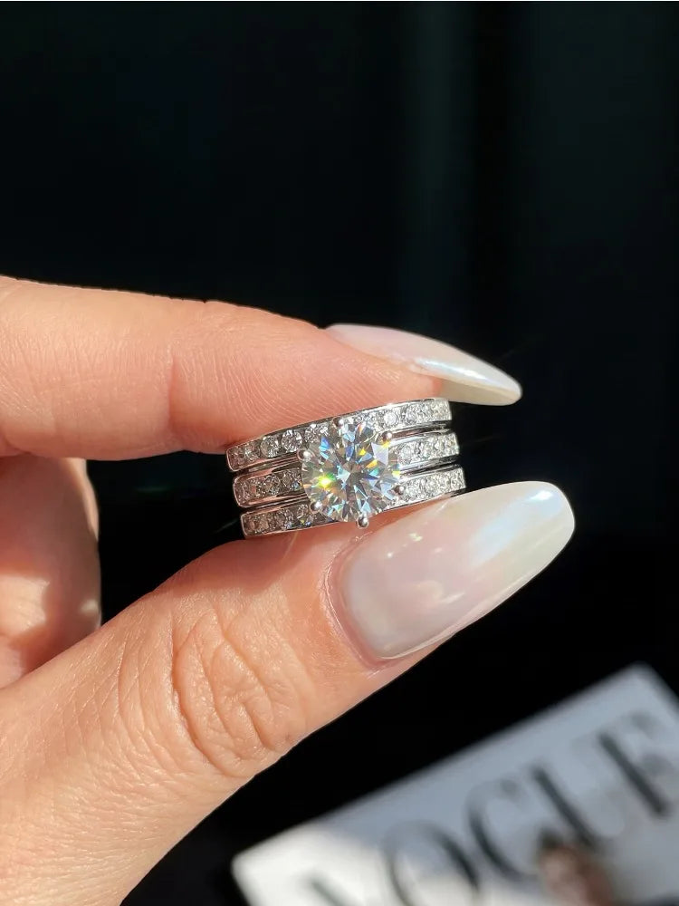 2CT Glittering Real Moissanite Diamond Ring Set For Women Gift Real 925 Sterling Silver Hot Sale Wedding Fine Jewelry