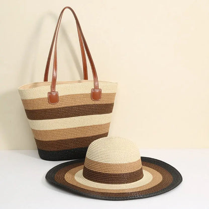 Fashion Straw Tote Bag Stripe Large Capacity Woven Shoulder Bag Square Zipper Woven Hat Vacation Top-Handle Bags