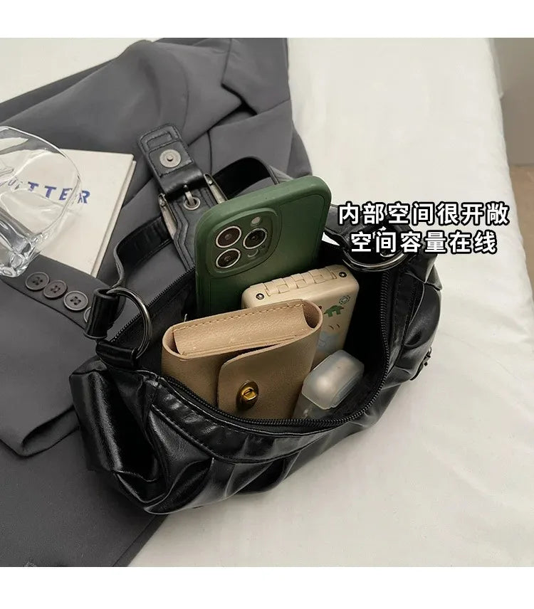 Y2K Retro Pleated Hobo Shoulder Bag for Women Hot Selling Maillard Style Underarm Bag Clutch Handbags for Travel Work Shopping