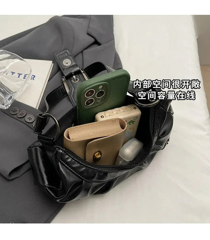 Y2K Retro Pleated Hobo Shoulder Bag for Women Hot Selling Maillard Style Underarm Bag Clutch Handbags for Travel Work Shopping