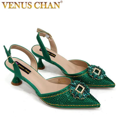 Latest Elegant Wedding Italian Diamond Design Shoes Women's African Party Shoes Crystal Shoes High School High Heels