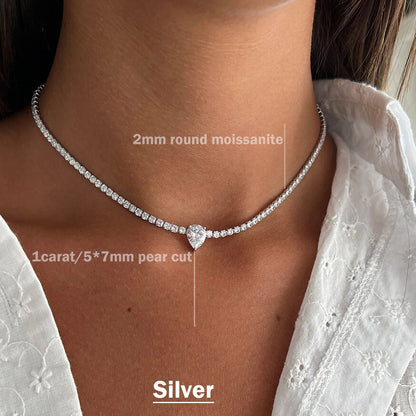 2mm All Moissanite Tennis Necklace for Women 925 Silver Plate 18K Gold Choker Chain Sparking Diamond Riviera Necklace Adjustable