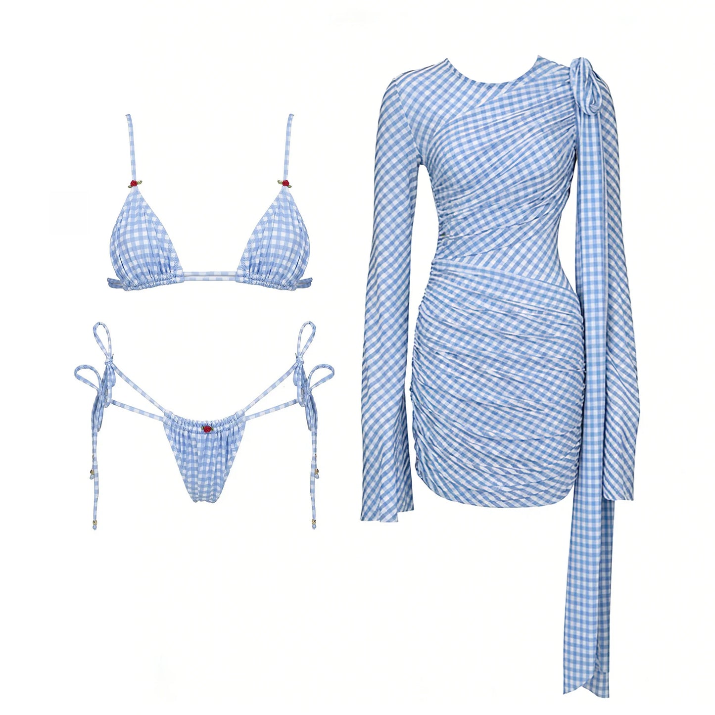 Striped 3Pcs Bandeau Biquini 2026 Women Sexy Swimsuit Push Up Swimwear Female Swimming Suits Low Waisted Bathingsuit Beachwear