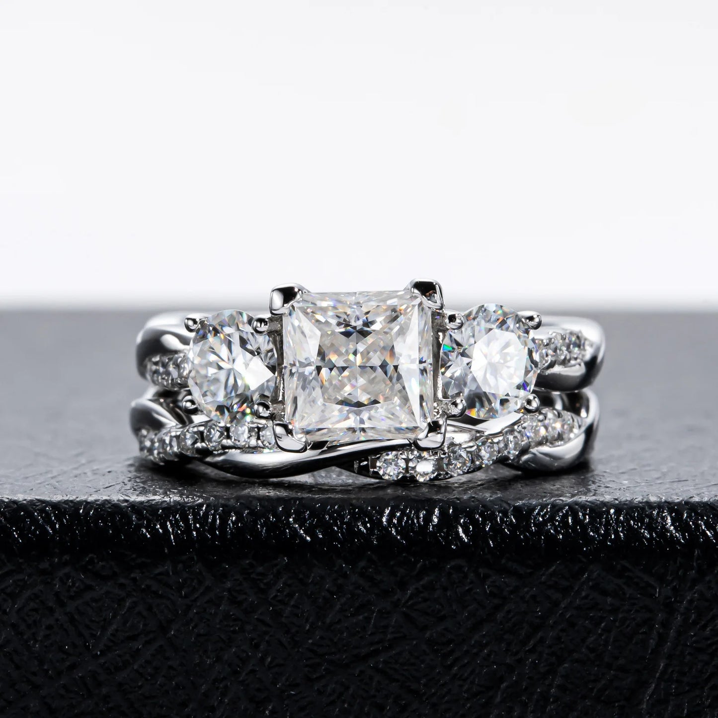 Carnica Luxury 925 Sterling Silver 1CT Real Moissanite Ring for Women Sugar Cube Pull-twist Arm GRA Diamond Wedding Jewelry Gift