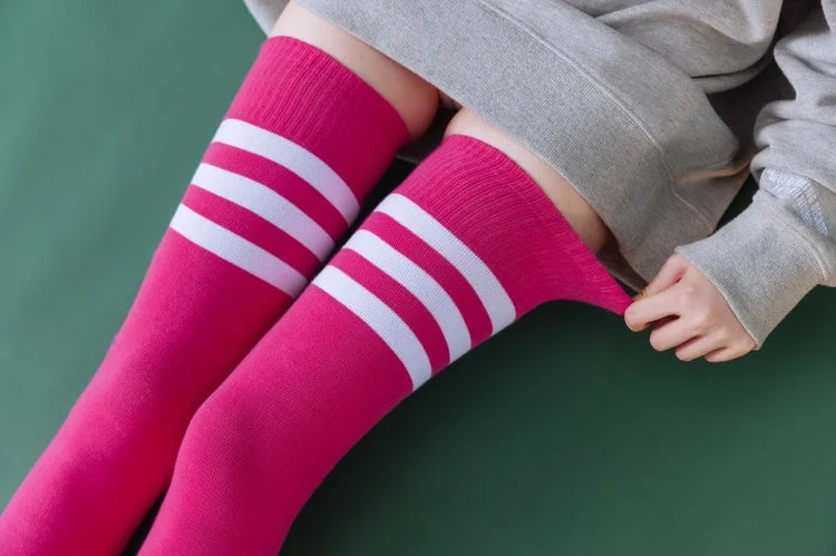 1/2 Pairs Women Over The Knee Socks Cotton Thigh High Socks Black White Blue Colorful Striped Pattern Fashion Casual Daily Wear