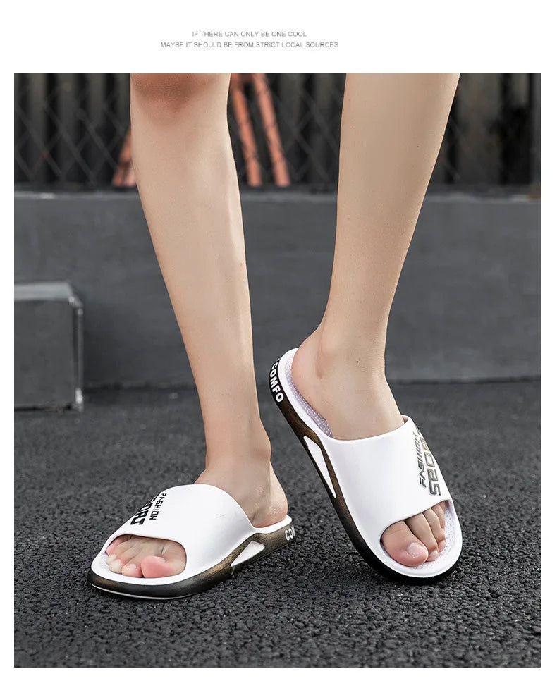 Men's Letter Print Slide Sandals Color Block Thick Sole Sport Slippers 2026
