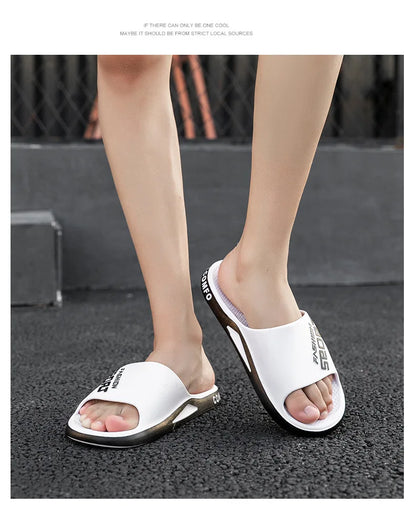 Men's Letter Print Slide Sandals Color Block Thick Sole Sport Slippers 2026