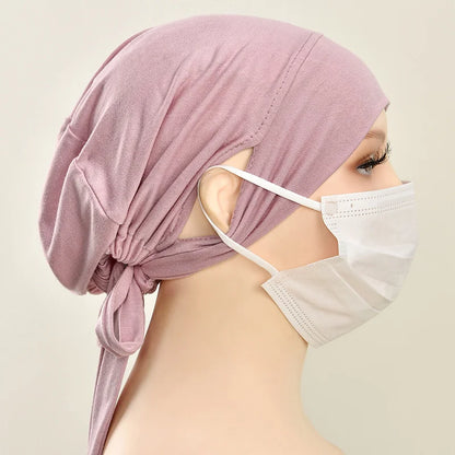 Jersey Cotton Muslim Women Under Hijab Cap With Ear Hole Inner Hijab Cap Round Forehead Underscarf Bonnet Femme Musulman