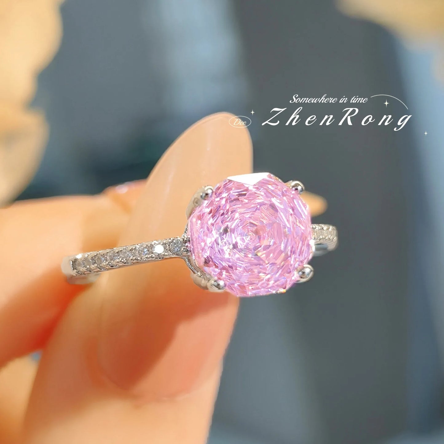 Foyejev Luxury Round Rose-cut Purple-Iron Oxide Zircon Pendant Necklace Earrings Ring Engagement Jewelry Set (Women's Style)