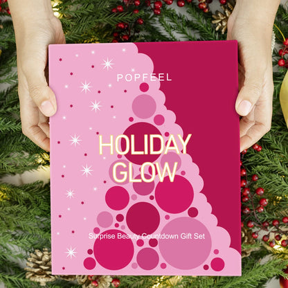 POPFEEL 24 Day Holiday Glow Advent Calendar, Complete Makeup Set with Skincare, Brushes & Cosmetics, 24 Surprise Beauty Gift Box