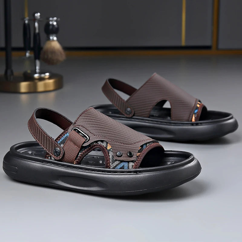 Men's Outdoor Two-Way Wear Slippers Summer Comfortable Slides Anti-Slip Soft-Soled Sandals Casual Breathable Male Beach Shoes