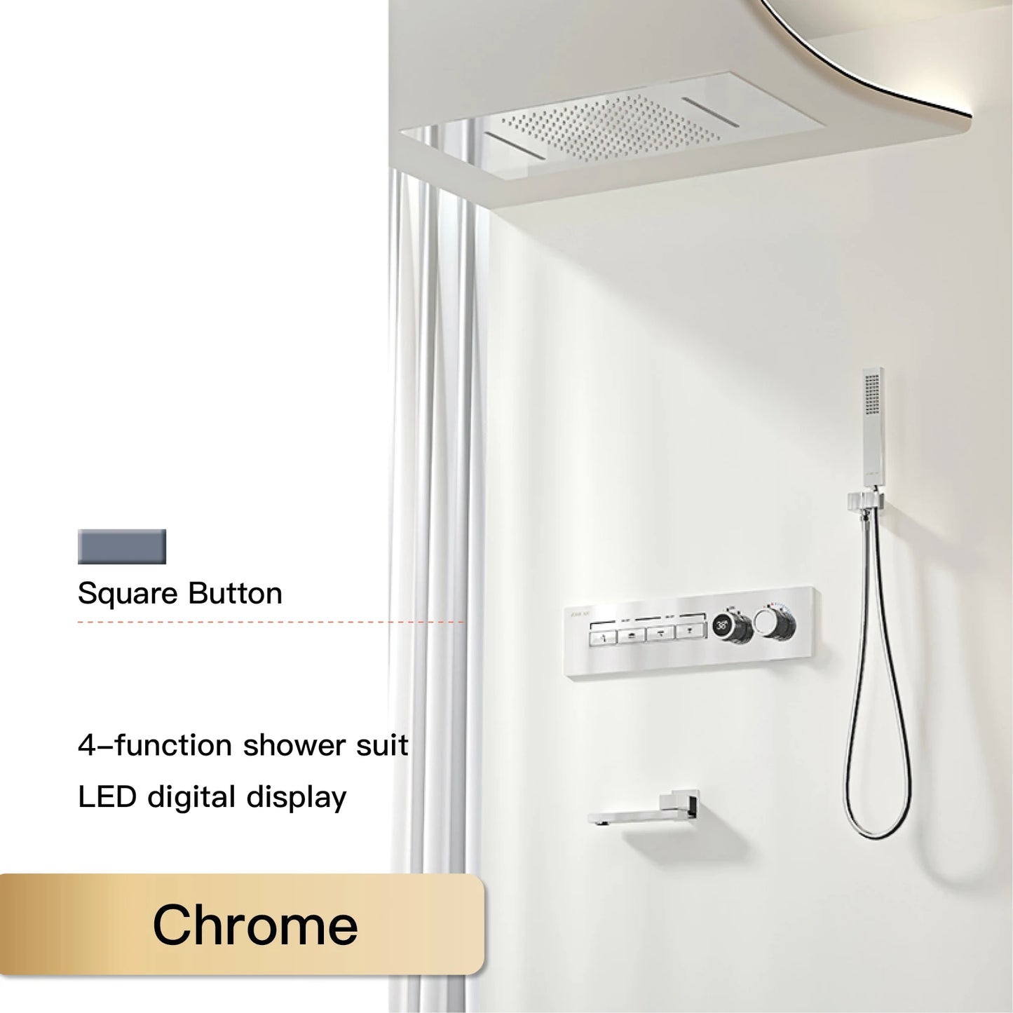 Luxury Black Brass Shower System Wall-Mounted LED Digital Display Design Cold & Hot Dual-Control 4-Function Ceiling Shower Tap