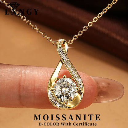 Lnngy 8MM 2.0CT Round Cut Moissanite Necklace 14K Gold Filled Infinity Pendant Necklace for Women Wedding Jewelry Gift