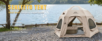 SENLEETO Inflatable Tent Glamping Dome Tent 420D Oxford Large Family Camping Tent with Rainfly Extension All Around View Luxury Outdoor House Tent