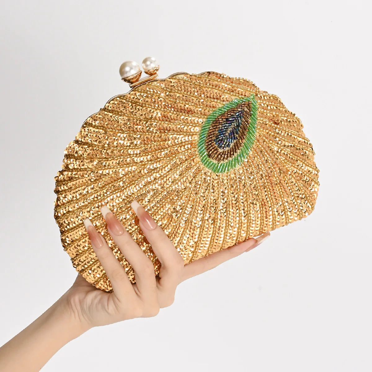 Shell Shape Women's Clutch Bag Sequin Purses and Handbags Luxury Designer Retro Embroidery Evening Bag Female Party Handbag
