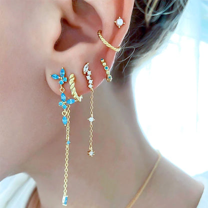 925 Sterling Silver Needle Light Blue Zircon Stud Earrings for Women Fashion Blue Enamel Pendant Earrings Luxury Jewelry Gifts