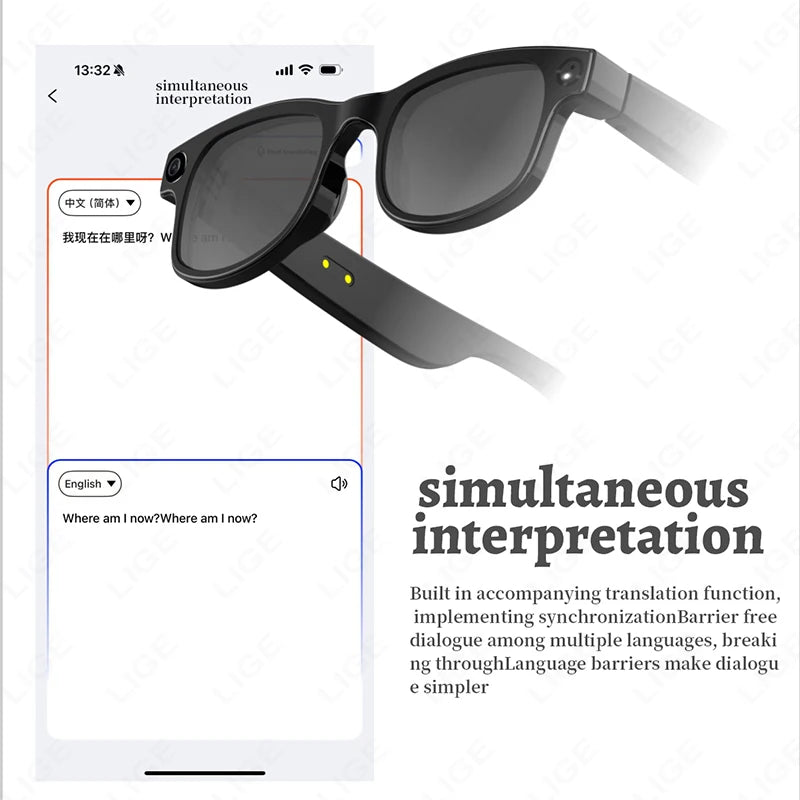 LIGE New Smart Glasses 500W Camera HD Video Recording Bluetooth Call Glasses AI Smart Translation Sunglasses WiFi Transmission