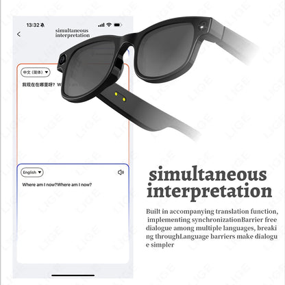 LIGE New Smart Glasses 500W Camera HD Video Recording Bluetooth Call Glasses AI Smart Translation Sunglasses WiFi Transmission