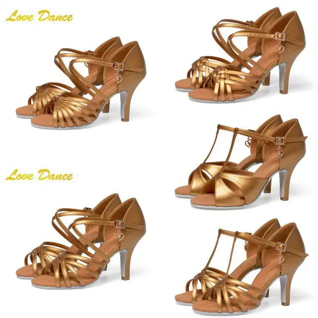 UK Latin Dance Women's Medium-Heel Latin Shoes Brown Oiled Leather Soft Indoor Sole for Competition Daily Practice