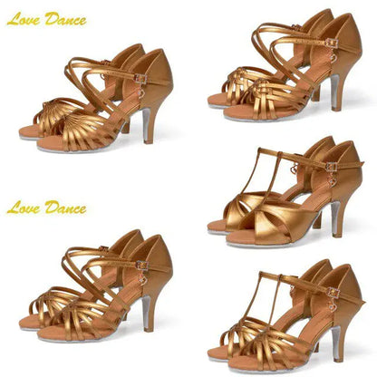 UK Latin Dance Women's Medium-Heel Latin Shoes Brown Oiled Leather Soft Indoor Sole for Competition Daily Practice