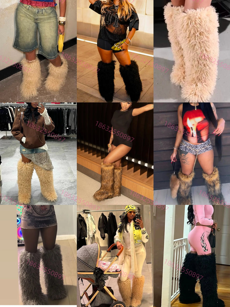 Winter Shoe Women's Winter Fluffy Real Fox Fur Boots Woman Plush Warm Snow Boots Luxury Footwear Girls' Furry Fur Bottes Fashion
