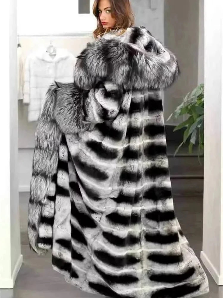 Women Rabbit Fur Jackets Real Rex Rabbit Fur Coat Women's Long Coat High Quality Winter Warm Natural Fur Party Jackets