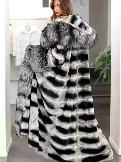 Women Rabbit Fur Jackets Real Rex Rabbit Fur Coat Women's Long Coat High Quality Winter Warm Natural Fur Party Jackets