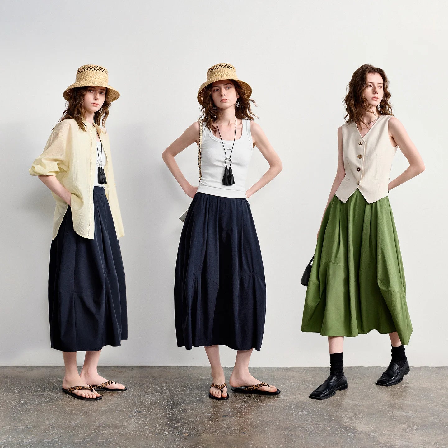 TOYOUTH Women's A-Line Bud Skirt 2026 Summer New Split Detail Retro Puff Midi Skirt, Lightweight Outdoor Wear