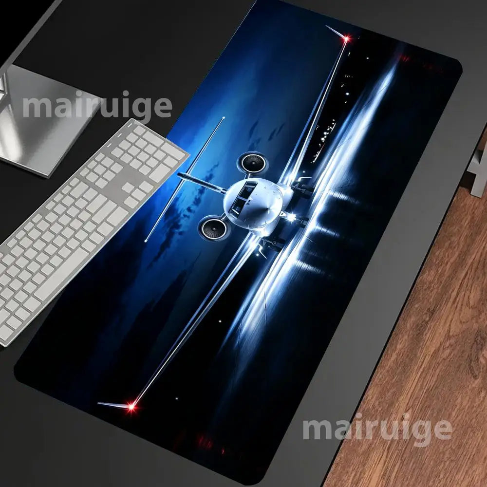 Night View Airplane Mouse Pad Large Computer Office Game Table Mat Rubber Anti-slip Stitched Keyboard Mats 90x40 XXL Desk Pads