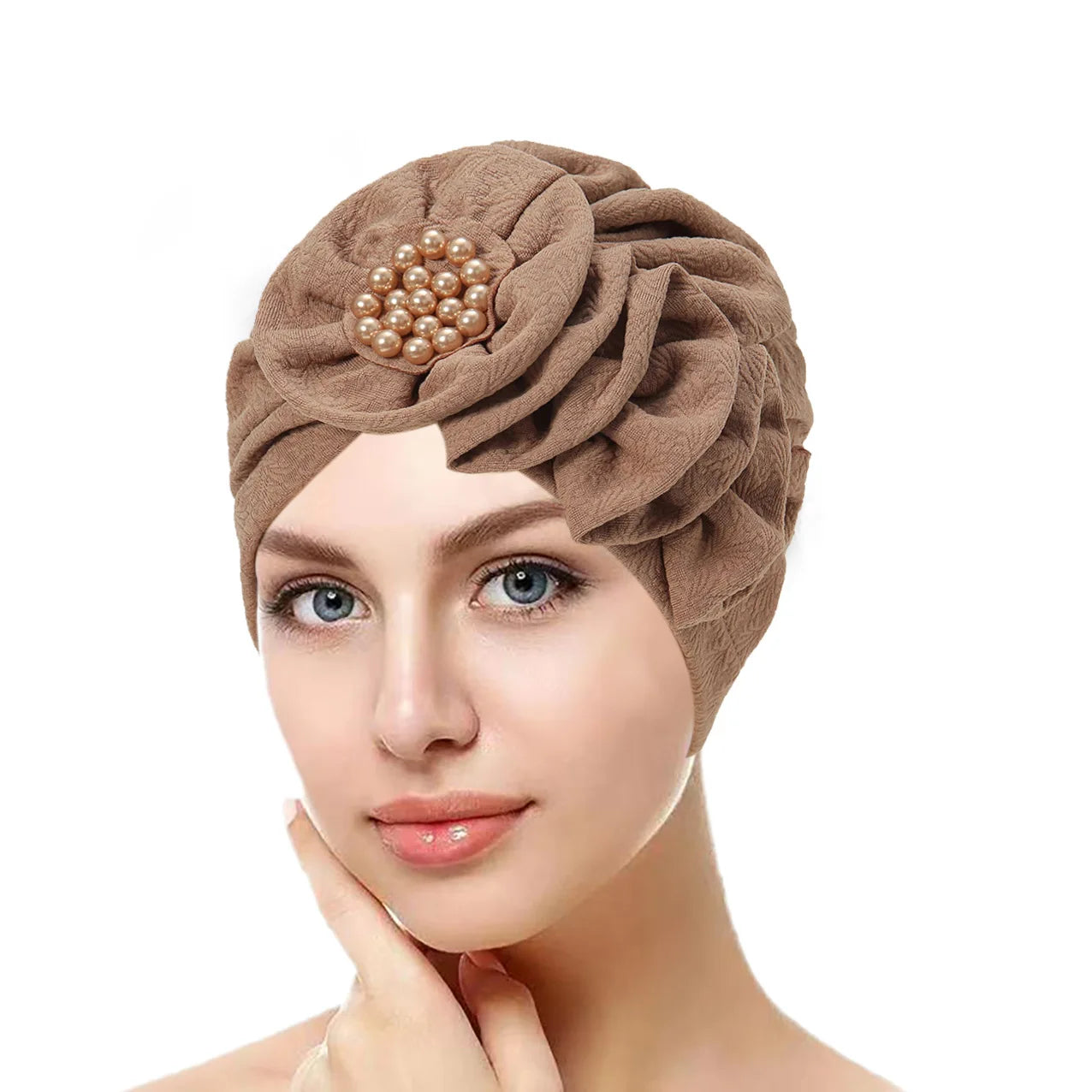 Solid Color Flowers Muslim Hijab Caps Beading Women Wrap Head Ramadan Ladies Fashion Headwear Turban Bonnet