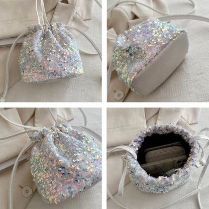 Shiny Sequin Drawstring Shoulder Bags for Women, Mini Crossbody Purse ,Sparkly Evening Handbag Suitable for Party Night Out