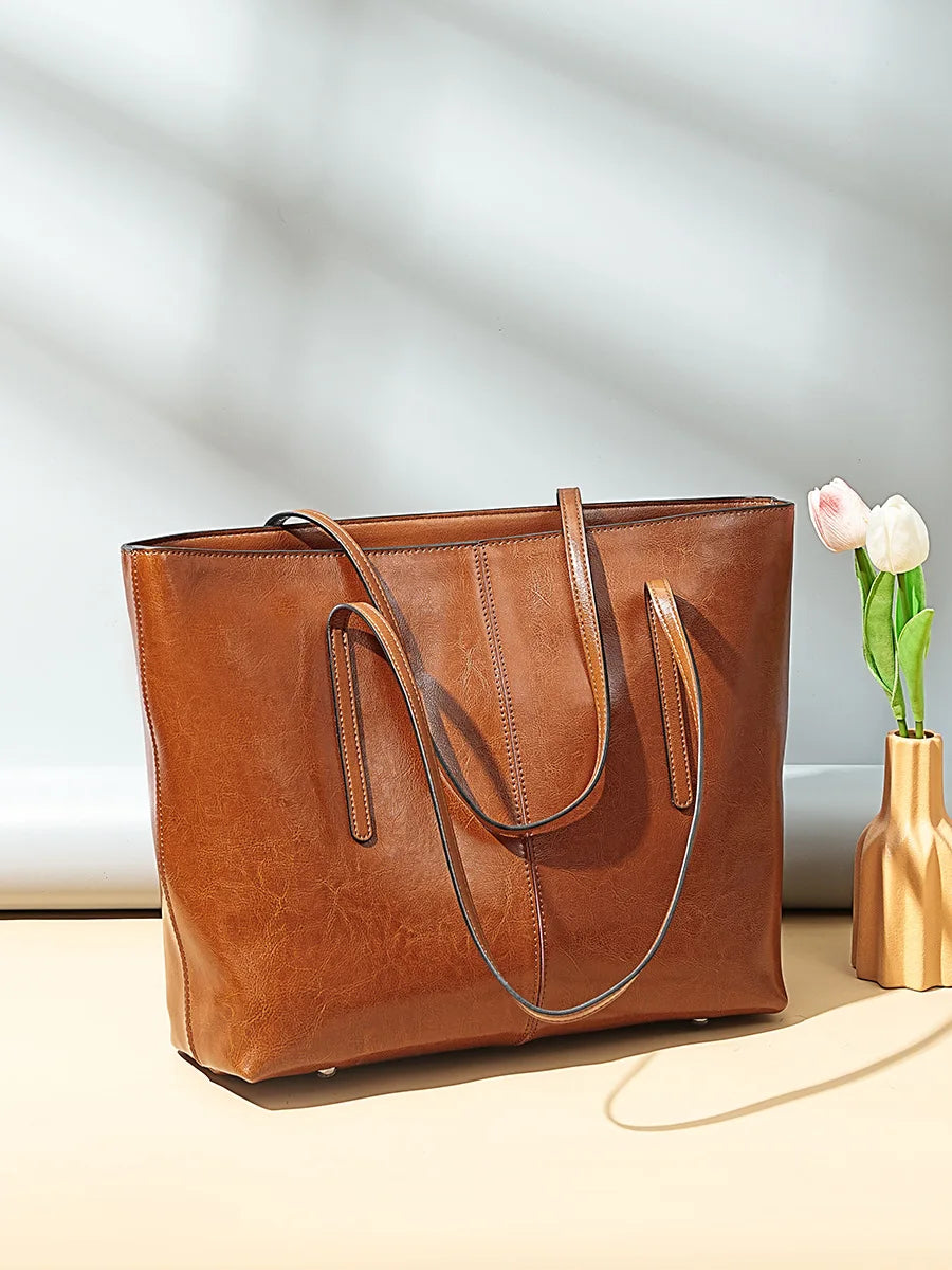 Luxury Women Leather Tote Bag Top Layer Cowhide Large Capacity Fashionable Handbag Brand Designer Shoulder Bag 2025 New Handbag