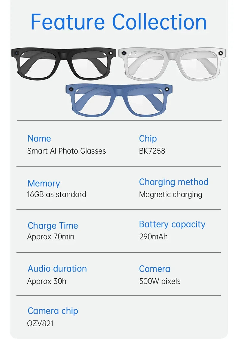 Smart Glasses AI Translation 8MP HD Camera 4K Shooting Image Bluetooth Call Recording Music Smart Sunglasses