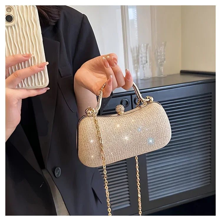 Shiny Mini Evening Bag, Rhinestone Chain Purse, Luxury Glitter Banquet Handbag, Perfect For Party, Wedding, Prom, Dinner/Banquet