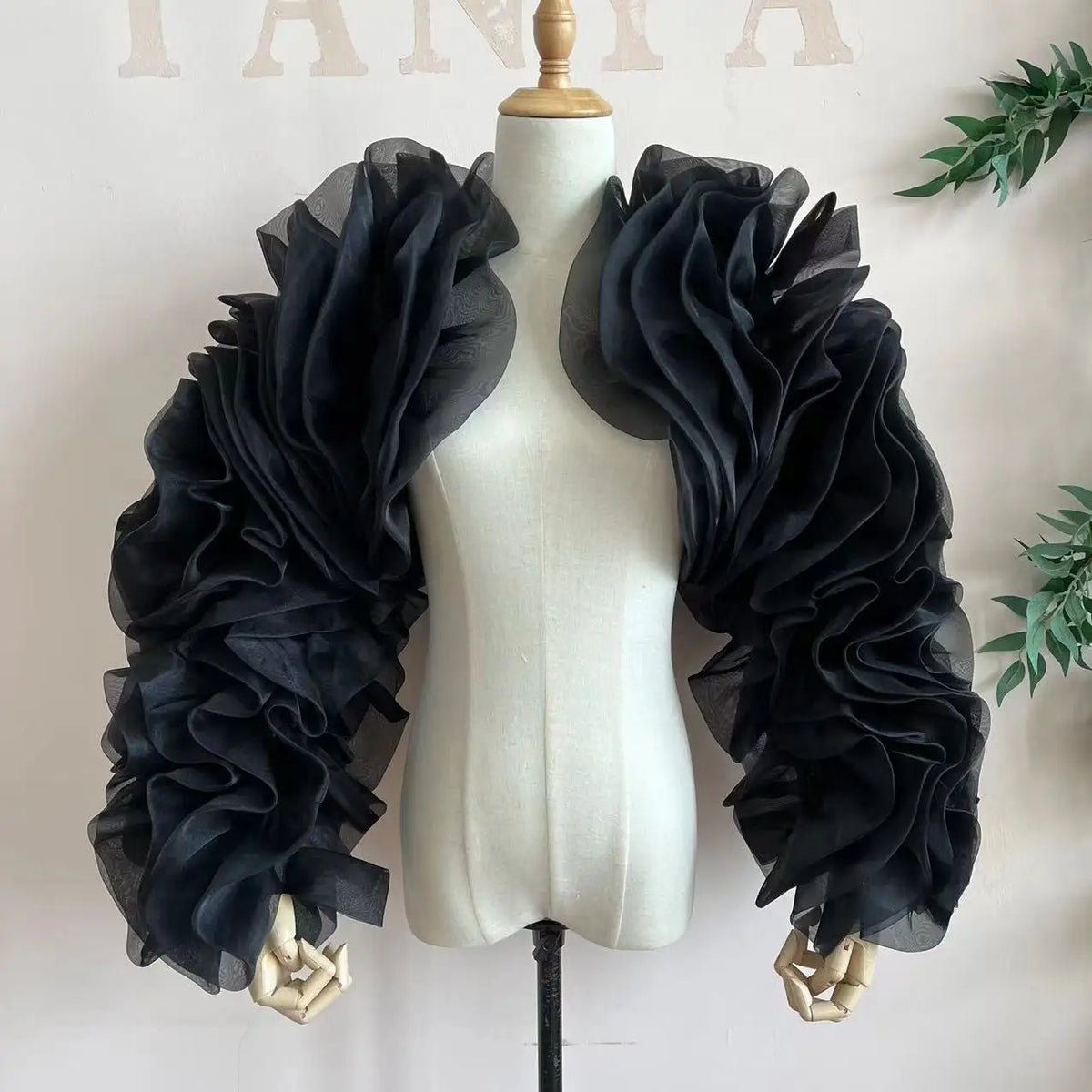 Puff Black Tulle Long Sleeves Jacket Girls Exaggerated Bolero Coat Dark Red Matching Evening Dress Women Formal Elegant Wrap