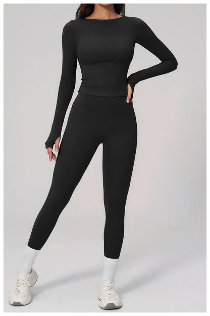 Yoga Set 2PCS Women Tracksuit Sportswear Workout Clothes Athletic Wear Gym Clothing Legging Fitness Top Long Sleeve Sports Suits