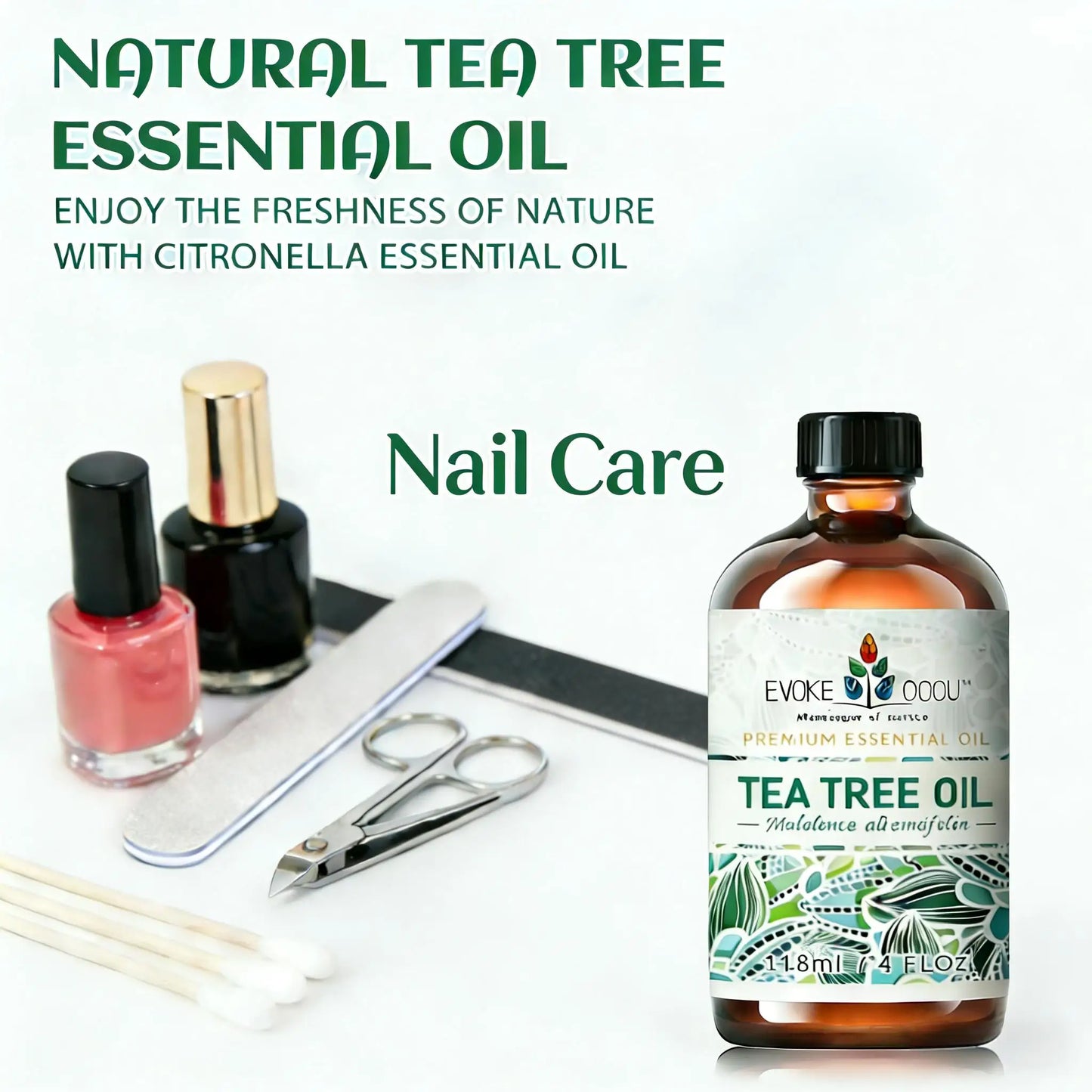 EVOKE OCCU Tea tree Essential Oils, 118ML/4 Fl.Oz. Premium Plant Oil for Hair&Nail Care Diffuser Soap Making, Add to Shampoo