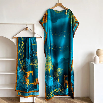 Women's Long Shawl Dubai Fashion MUMU Design Silk Soft Summer Beach Party Dress Accessory Loose Fit African Abaya MOOMOO